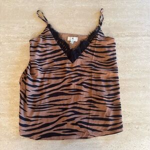 Socialite tiger print black lace silk tank top size XS